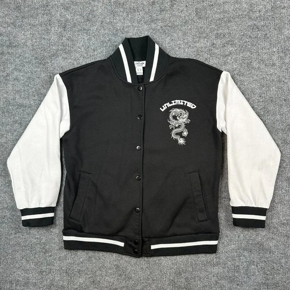 Refuge Athletics Varsity Jacket Adult XS Black White Unlimited Dragon‎ Japanese